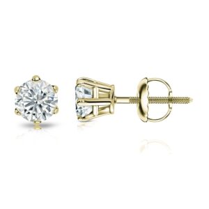 14k Yellow Gold Round Simulated Cubic Zirconia Diamond Stud Earrings (3/4ct, Excellent Quality) 6-Prong set, Screw-Backs by Diamond Wish