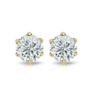 14k Yellow Gold Round Simulated Cubic Zirconia Diamond Stud Earrings (3/4ct, Excellent Quality) 6-Prong set, Screw-Backs by Diamond Wish