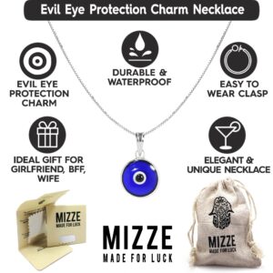 Blue Glass Evil Eye Protection Charm Pendant on 20 Inch Silver Box Chain Necklace for Men & Women - Evil Eye Jewelry in 925 Sterling Silver