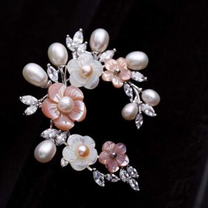 SHAN LI HUA Fashion Accessorices Shell Pearl Flower Brooch Women Safety Pin White Pink