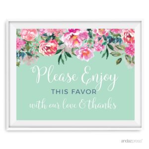 andaz press pink peonies floral garden party wedding collection, party signs, please enjoy this favor with our love and thanks, 8.5x11-inch, 1-pack