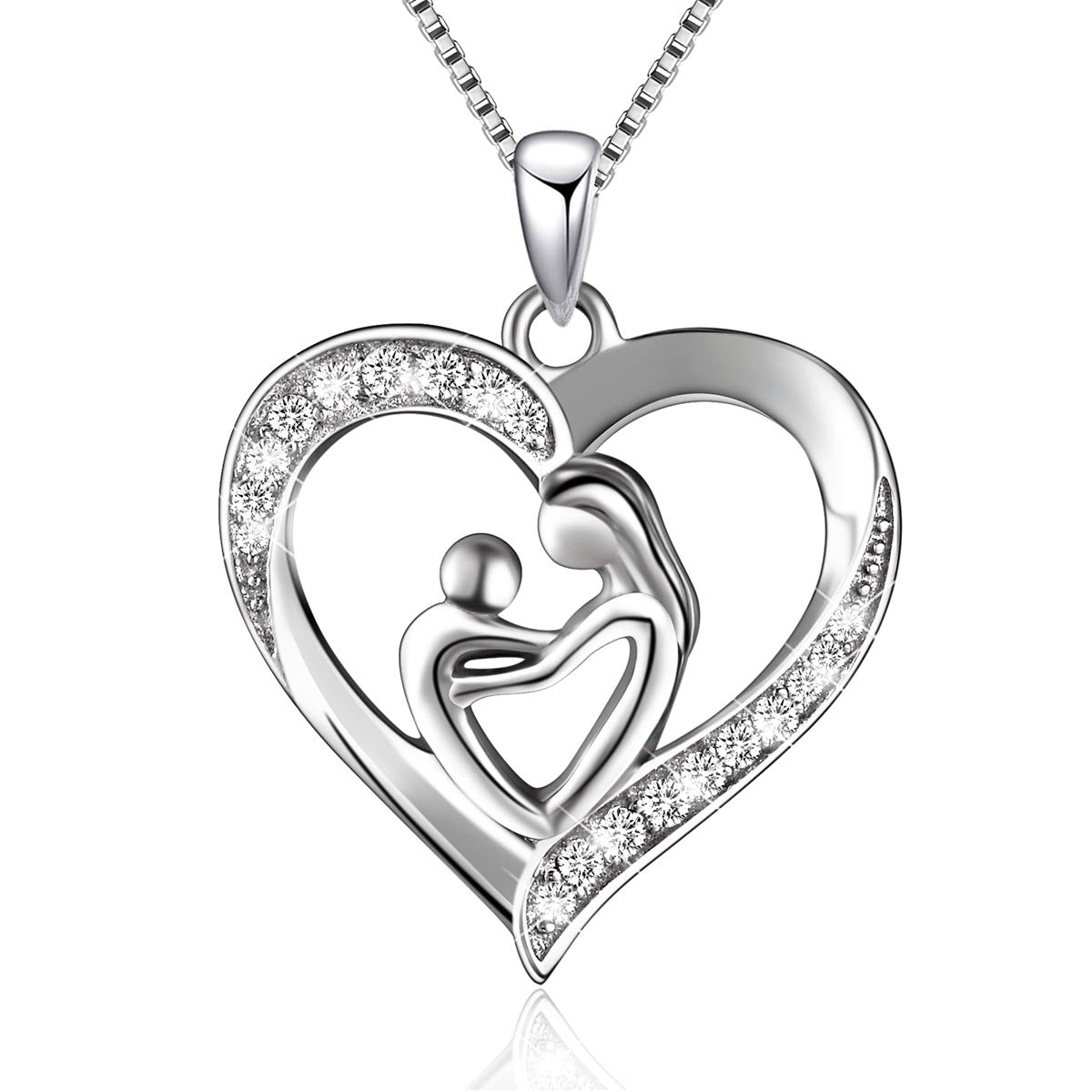 ABBGIABBW 925 Sterling Silver Mother and Daughter Love Heart Pendant Necklace Mom Daughter Jewelry Gifts for Women