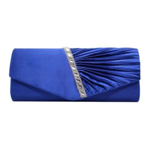 hi-q women's pleated wedding crystal evening clutch handbags wedding party clutch purse (sapphire blue)