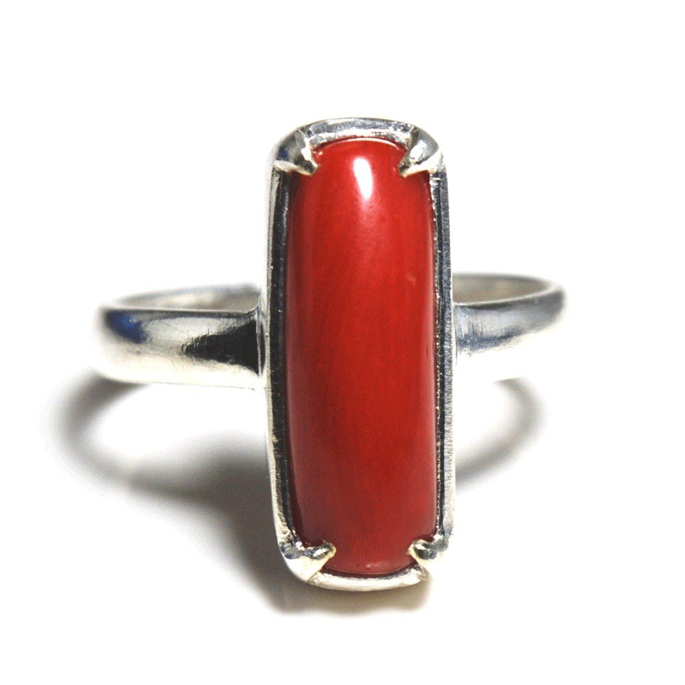 Jewelryonclick 3 Carat Red Coral Silver Ring for Women Prong Setting Chakra Healing Jewelry in Size 5-13