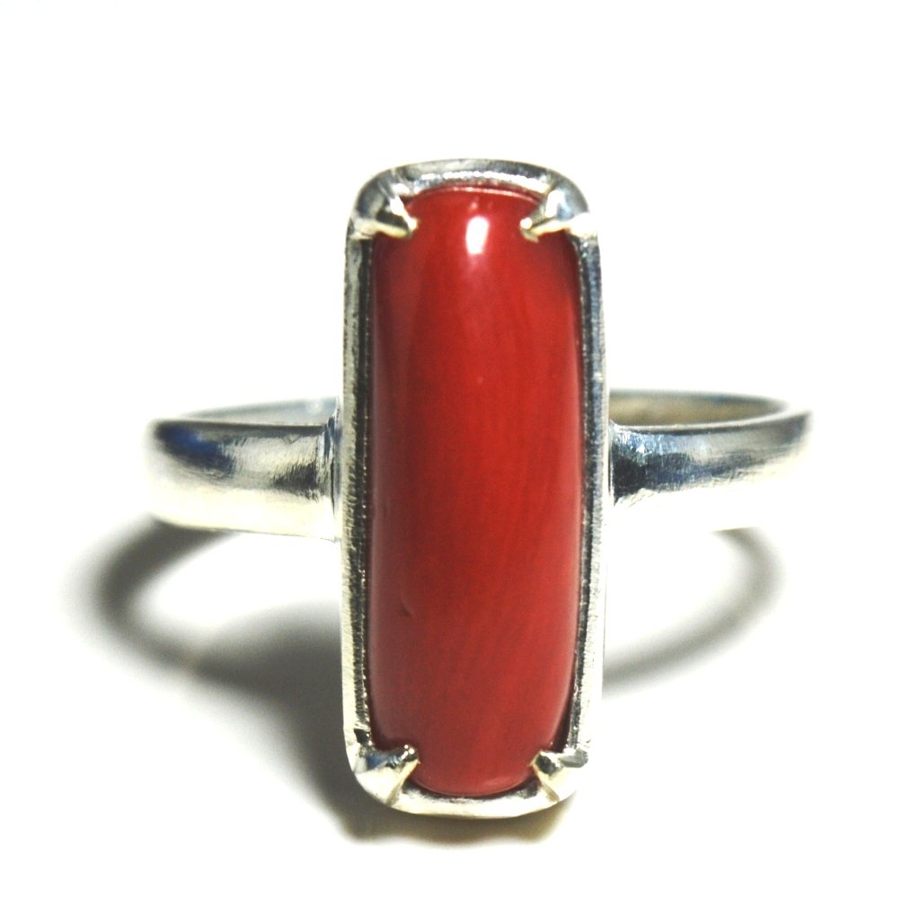 Jewelryonclick 3 Carat Red Coral Silver Ring for Women Prong Setting Chakra Healing Jewelry in Size 5-13