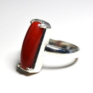 Jewelryonclick 3 Carat Red Coral Silver Ring for Women Prong Setting Chakra Healing Jewelry in Size 5-13