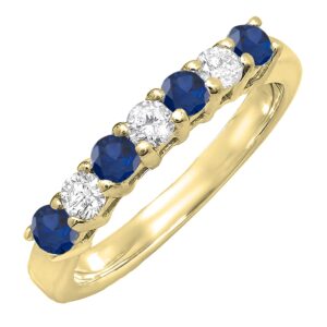 Dazzlingrock Collection 2.5mm Each Round Blue Sapphire & White Diamond 7 Stone Stackable Wedding Band for Women in 14K Yellow Gold, Size 6