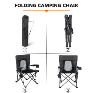 PORTAL Comfortable Portable Lawn Lightweight Foldable Outdoor Camp Chair for Adults, Supports up to 300 lbs, Black