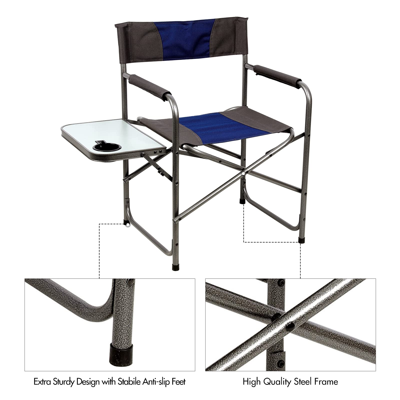 PORTAL Director Chairs, Foldable, Alloy Steel, Blue/Grey