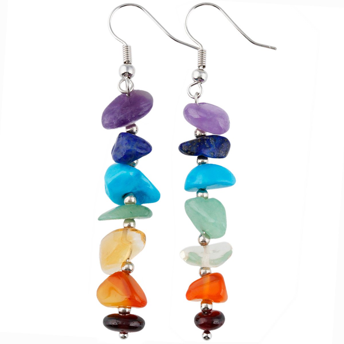 SUNYIK 7 Chakra Dangle Earrings for Women,Tumbled Stones Long Engery Earring