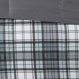 Madison Park Essentials Parkston Plaid Comforter, Matching Sham, 3M Scotchguard Stain Release Cover, Hypoallergenic All Season Bedding-Set, Full/Queen, Grey, 3 Piece