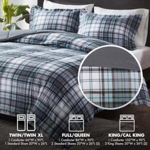 Madison Park Essentials Parkston Plaid Comforter, Matching Sham, 3M Scotchguard Stain Release Cover, Hypoallergenic All Season Bedding-Set, Full/Queen, Grey, 3 Piece