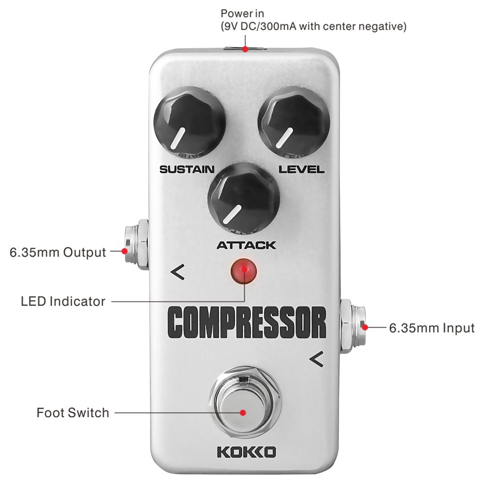 Compressor Guitar Pedal, Mini Effect Processor Fully Analog Circuit Universal for Guitar and Bass, Exclude Power Adapter - KOKKO (FCP2)