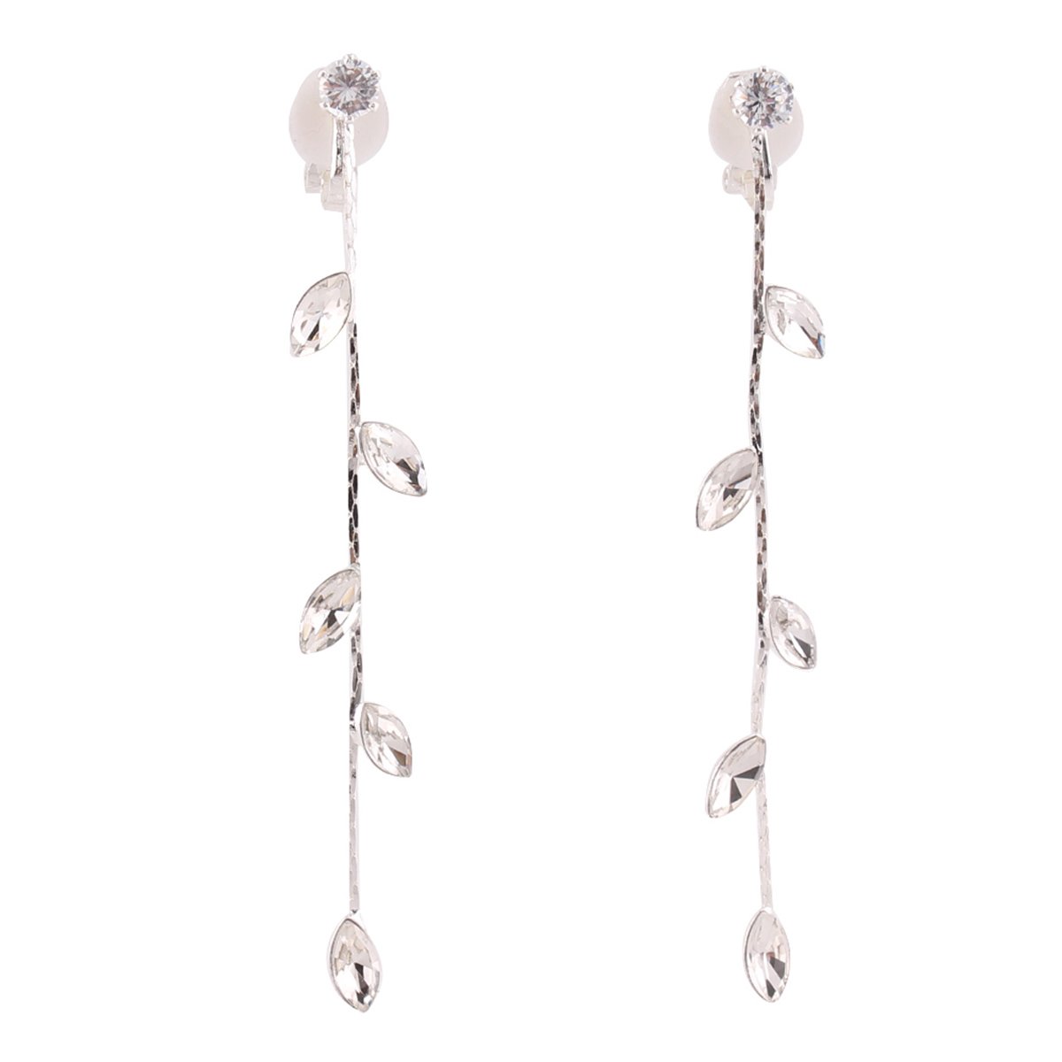 Grace Jun Silver Plated CZ Rhinestone Long Tassel Drop Earrings and Clip on Earrings No Pierced for Women (Ear clip)