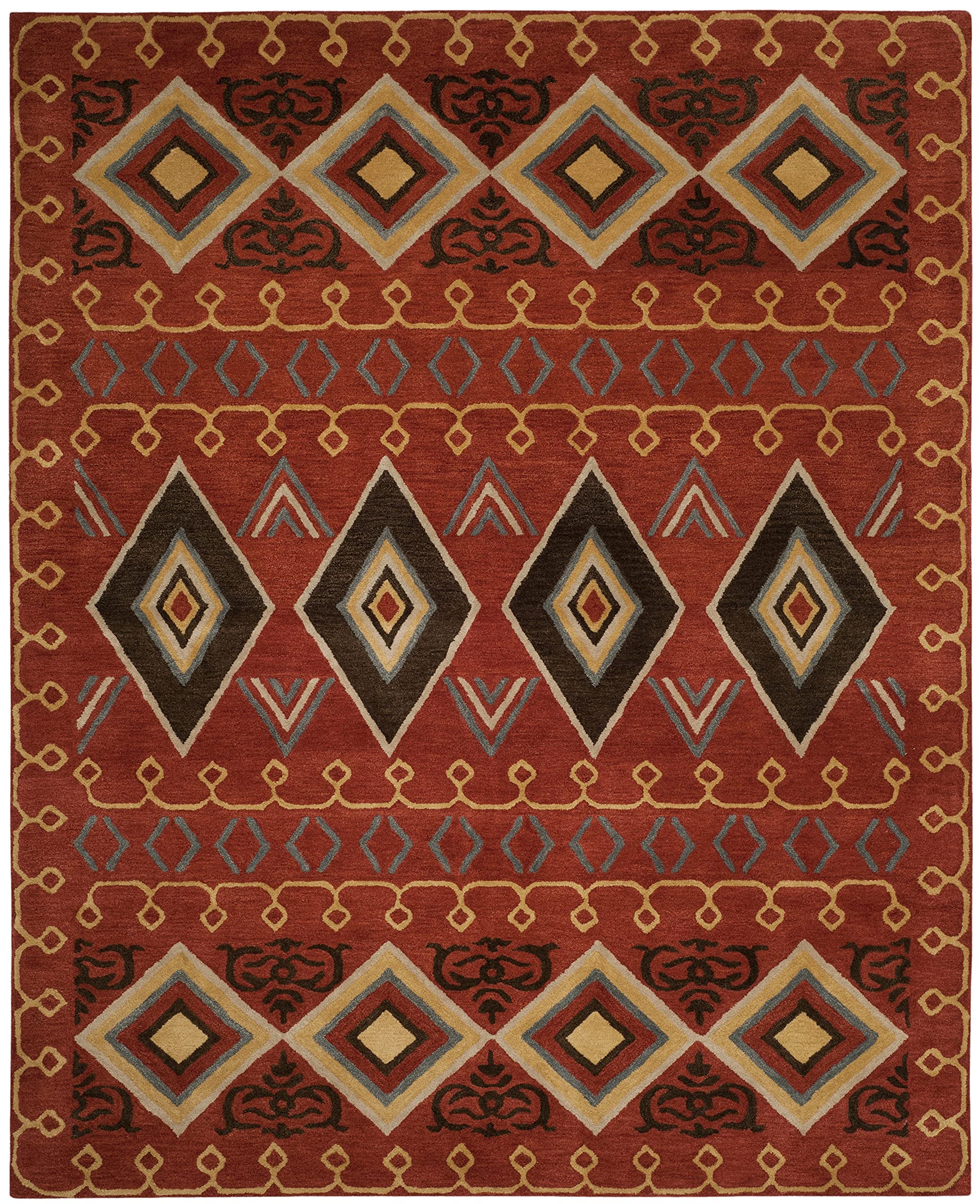 SAFAVIEH Heritage Collection Area Rug - 9' x 12', Red & Multi, Handmade Traditional Oriental Wool, Ideal for High Traffic Areas in Living Room, Bedroom (HG404A)