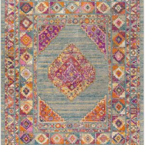 SAFAVIEH Madison Collection Area Rug - 8' x 10', Light Grey & Fuchsia, Boho Chic Medallion Design, Non-Shedding & Easy Care, Ideal for High Traffic Areas in Living Room, Bedroom (MAD133G)