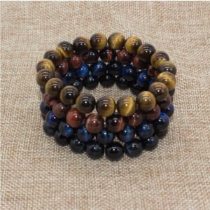 Bivei AA Quality Mens Womens 10MM Natural Tiger Eye Stone Gemstone Bead Meditation Healing Power Elastic Stretch Bracelet(Tiger Eye 4pc/Set)