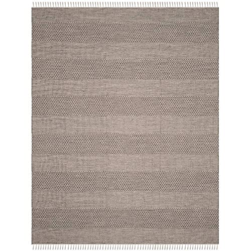 SAFAVIEH Montauk Collection Area Rug - 9' x 12', Ivory & Anthracite, Handmade Flat Weave Boho Farmhouse Cotton Tassel Fringe, Ideal for High Traffic Areas in Living Room, Bedroom (MTK330N)