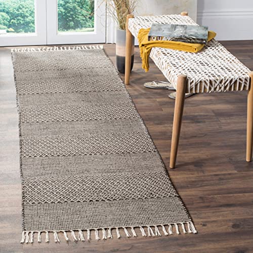 SAFAVIEH Montauk Collection Area Rug - 9' x 12', Ivory & Anthracite, Handmade Flat Weave Boho Farmhouse Cotton Tassel Fringe, Ideal for High Traffic Areas in Living Room, Bedroom (MTK330N)