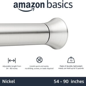 Amazon Basics Tension Curtain Rod, Adjustable 54-90" Width - Nickel, Classic Finial