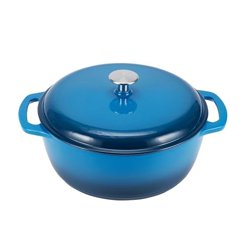 Amazon Basics Enameled Cast Iron Round Dutch Oven with Lid and Dual Handles , Heavy-Duty & Large, 7.3-Quart, Blue