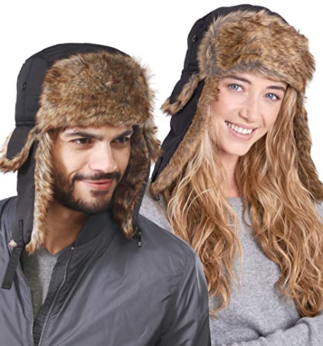 Tough Headwear Winter Trapper Hat - Russian Ushanka Trooper Aviator Hats for Men & Women - Snow Eskimo Hat with Ear Flaps