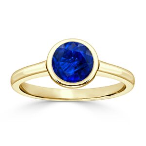 Diamond Wish 18K Yellow Gold Round-Cut Blue Sapphire Gemstone Solitaire Engagement Ring Bezel (1 cttw) Size 7