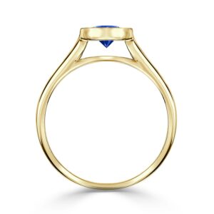 Diamond Wish 18K Yellow Gold Round-Cut Blue Sapphire Gemstone Solitaire Engagement Ring Bezel (1 cttw) Size 7