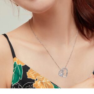 FLYOW 925 Sterling Silver Cubic Zirconia Engraved Keep Me in Your Heart Cute Pig Heart Pendant Necklace for Women Birthday Graduation Gifts