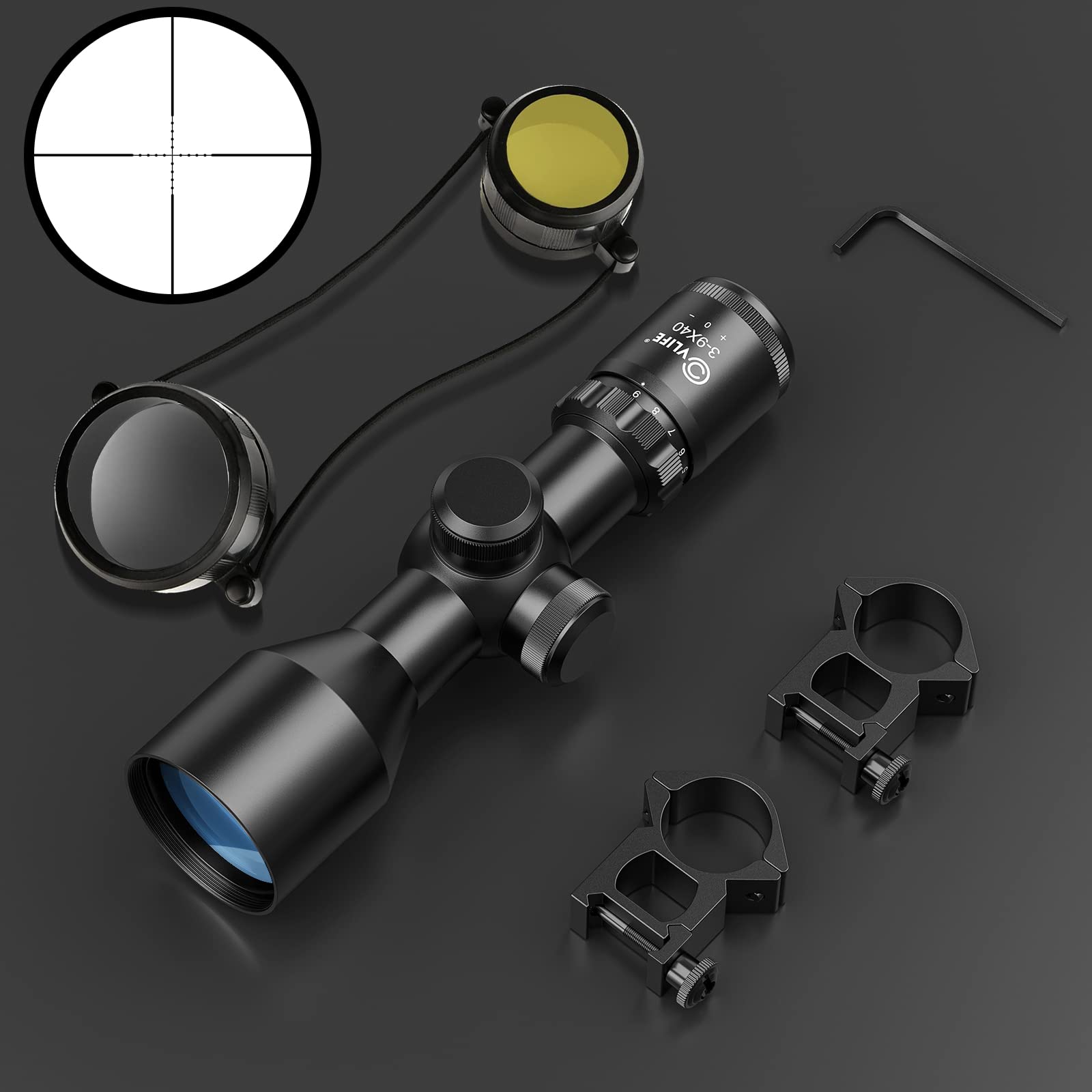 CVLIFE 3-9x40 Compact Rifle Scope Crosshair Reticle with Mounts for Quick Aiming