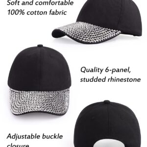 Ztl Womens Studded Rhinestone Baseball Cap Dad Trucker Hat Sparkle Bling Sun Hat A - Black