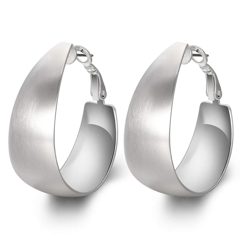 Kemstone Brushed Satin Silver Big Hoop Earrings Statement Earrings Jewelry for Women