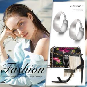 Kemstone Brushed Satin Silver Big Hoop Earrings Statement Earrings Jewelry for Women