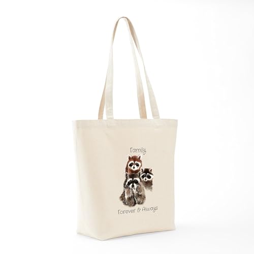 CafePress Family Forever Always Quote Watercolor Raccoon An Natural Canvas Tote Bag, Reusable Shopping Bag