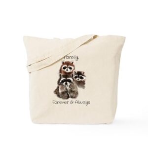 CafePress Family Forever Always Quote Watercolor Raccoon An Natural Canvas Tote Bag, Reusable Shopping Bag