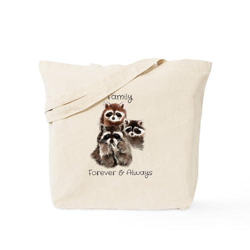 CafePress Family Forever Always Quote Watercolor Raccoon An Natural Canvas Tote Bag, Reusable Shopping Bag