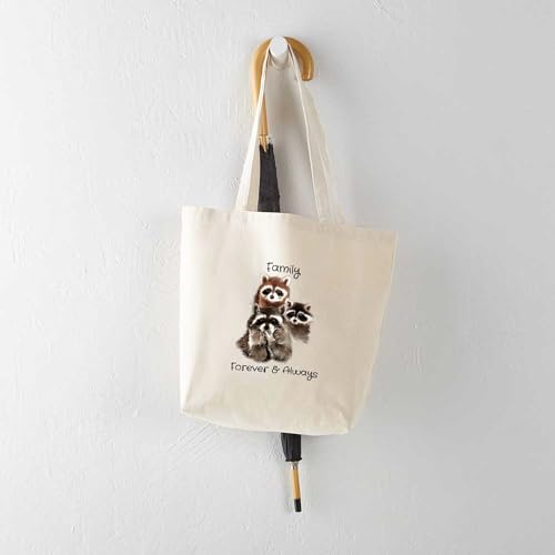 CafePress Family Forever Always Quote Watercolor Raccoon An Natural Canvas Tote Bag, Reusable Shopping Bag