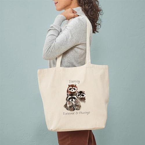 CafePress Family Forever Always Quote Watercolor Raccoon An Natural Canvas Tote Bag, Reusable Shopping Bag