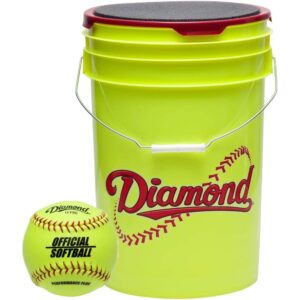 diamond 6-gallon ball bucket with 18 11yos 11-inch softballs, yellow