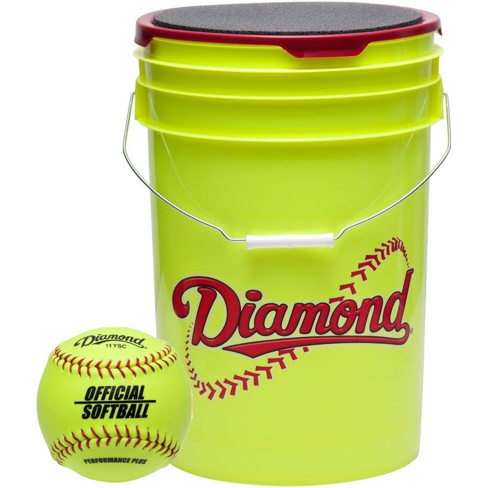 Diamond 6-Gallon Ball Bucket with 18 11YOS 11-inch Softballs, Yellow