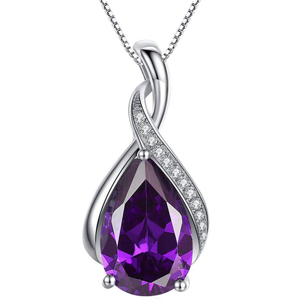 MABELLA Sterling Silver Pendant Necklace Simulated Amethyst Birthstone Jewelry Gifts for Women Mother's Day/Birthday/Anniversary