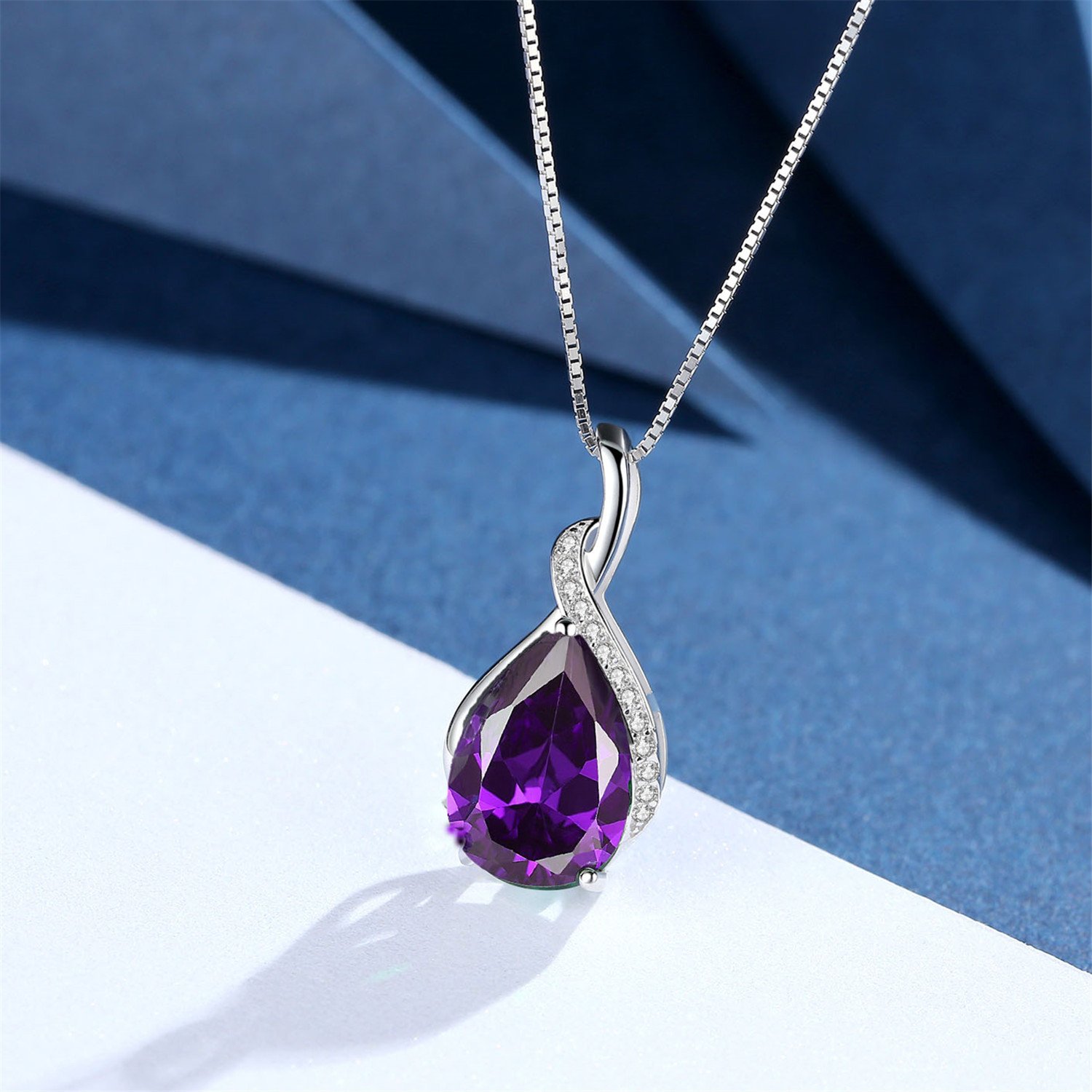 MABELLA Sterling Silver Pendant Necklace Simulated Amethyst Birthstone Jewelry Gifts for Women Mother's Day/Birthday/Anniversary