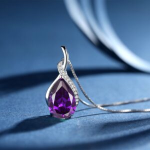 MABELLA Sterling Silver Pendant Necklace Simulated Amethyst Birthstone Jewelry Gifts for Women Mother's Day/Birthday/Anniversary