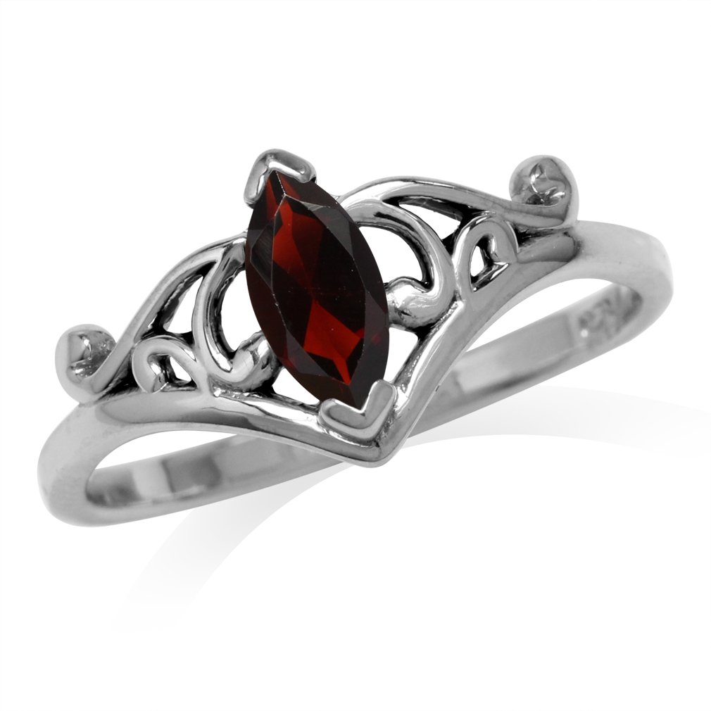 Silvershake Natural Marquise Shape Garnet 925 Sterling Silver Filigree Ring Size 6