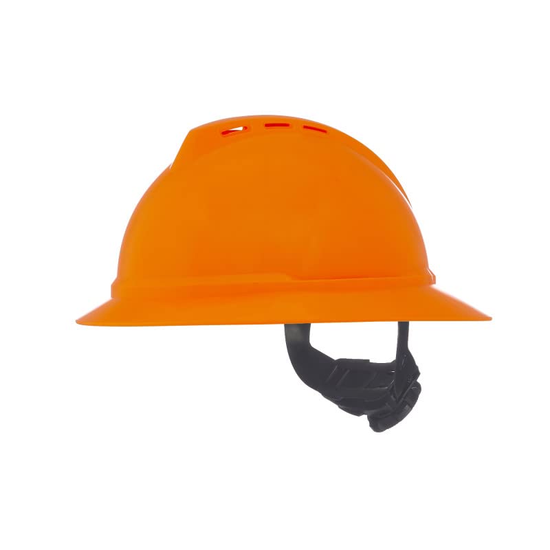 MSA 10167921 V-Gard 500 Full-Brim Hard Hat With Fas-Trac III Ratchet Suspension | Polyethylene Shell, Superior Impact Protection, Self Adjusting Crown Straps - Standard Size in Hi-Viz Orange