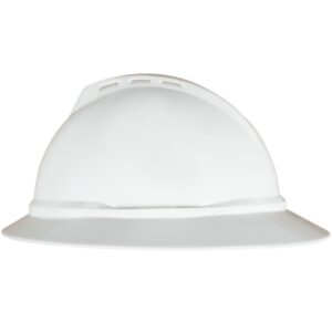 MSA 10167950 V-Gard 500 Full-Brim Hard Hat With 6-Point Fas-Trac III Ratchet Suspension | Polyethylene Shell, Superior Impact Protection, Self Adjusting Crown Straps - Standard Size in White