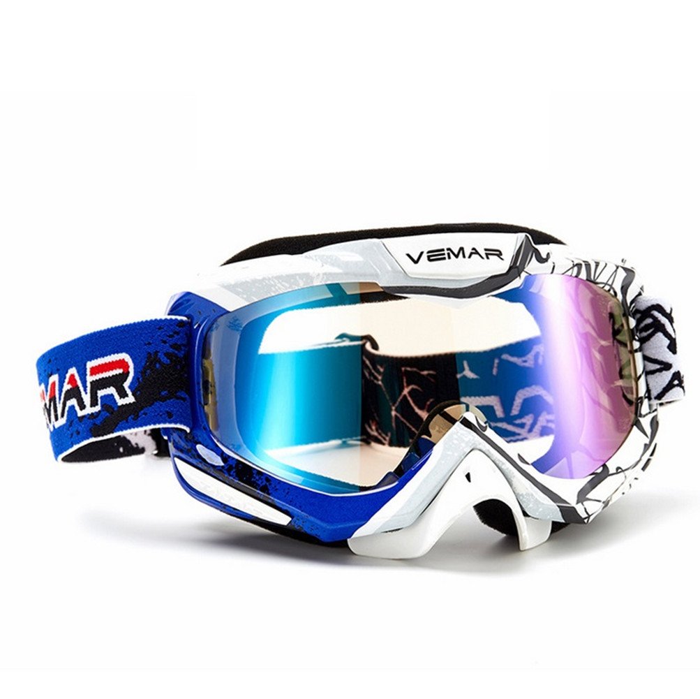 Wonzone Windproof Dustproof Motorcycle Cross Country Sunglasses Snowboard Ski Goggles Adjustable UV Protective Outdoor Glasses Anti-Fog Eyewear Combat Skiing Snow Goggles (Blue)