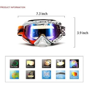 Wonzone Windproof Dustproof Motorcycle Cross Country Sunglasses Snowboard Ski Goggles Adjustable UV Protective Outdoor Glasses Anti-Fog Eyewear Combat Skiing Snow Goggles (Blue)