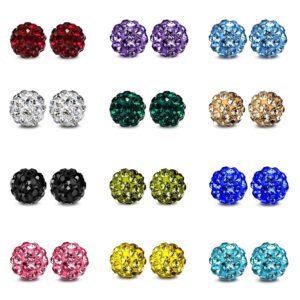 JewelrieShop Rhinestones Crystal Ball Stud Earrings Set Fireball Disco Ball Pave Bead Earrings Hypoallergenic for Women (02. 12 Pairs, 6mm)