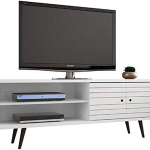 Manhattan Comfort Liberty Mid Century Modern TV Stand for Televisions up to 60 Inches, Bedroom and Living Room Entertainment Center with Storage, Shelves, and Cabinet, 63" Wide, White